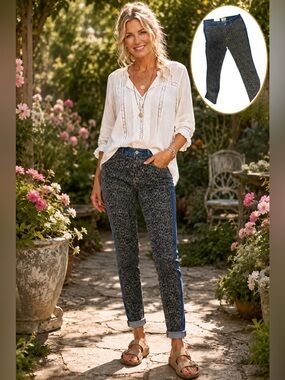 Umgee Size 9 Leopard-Print Straight Leg Jeans - Blue and Black and Brown
